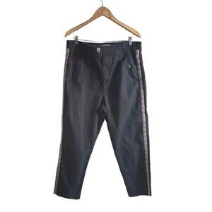 Anthropologie Pants Womens 14 Black Embroidered Side Stripe High Rise Trouser